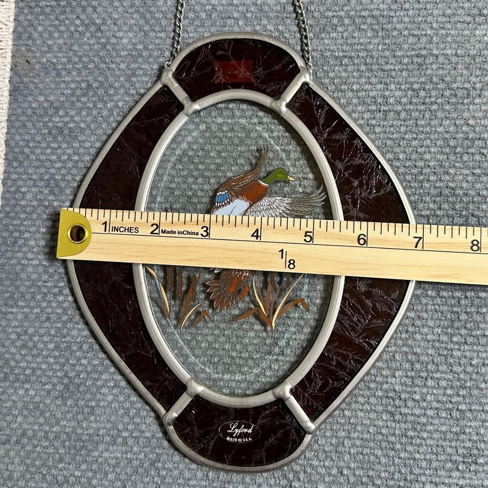 Vtg Lyford Stained Glass Mallard Ducks Suncatcher Oval Cabin Decor Made in USA - Picture 3 of 4